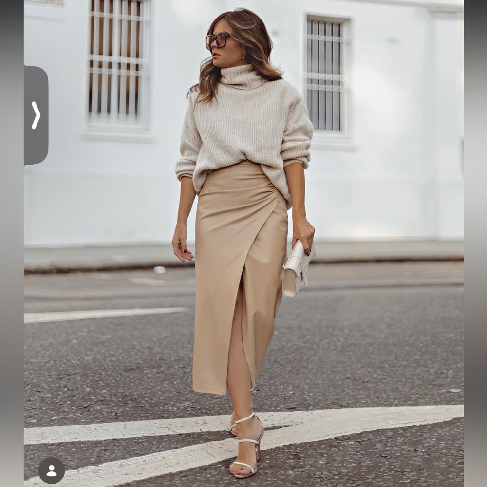 ZARA FAUX LEATHER DRAPED SKIRT
